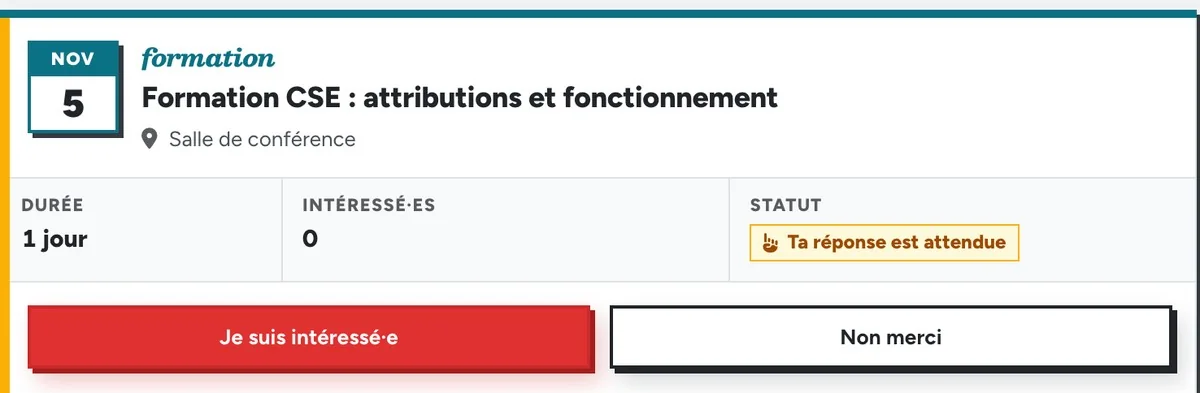 Capture : une formation proposée aux adhérent·es, avec le choix « Je suis intéressé·e »