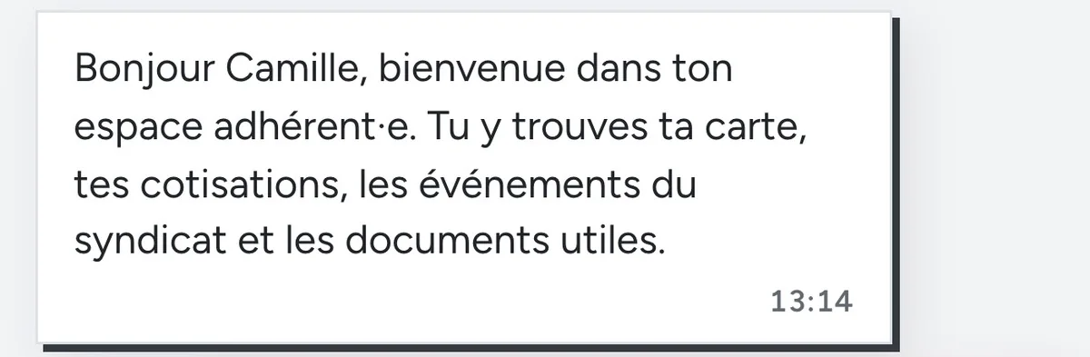 Capture : un message de bienvenue dans la messagerie